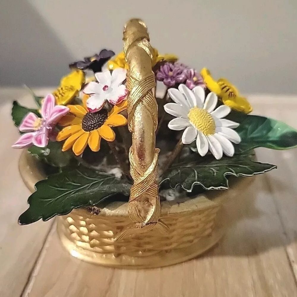 VTG Gorham Enamel Flower Basket Jane Hutcheson Fleur des Siecles Figural METAL